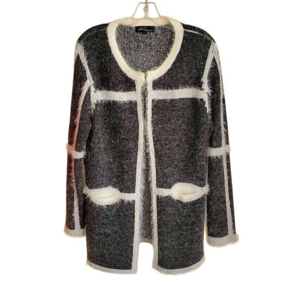 Nicole Sabbatini Fuzzy Grid Cardigan Jacket Size L Textured Black - Picture 1 of 3